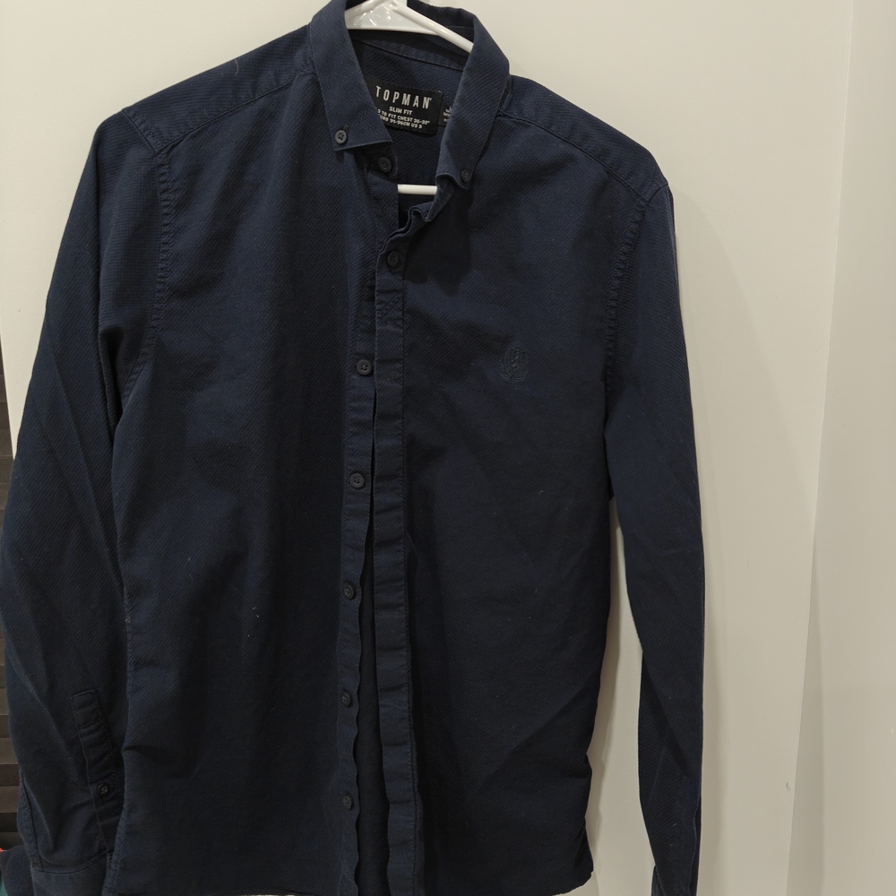 Topman Men's Dark Blue Casual Shirt
